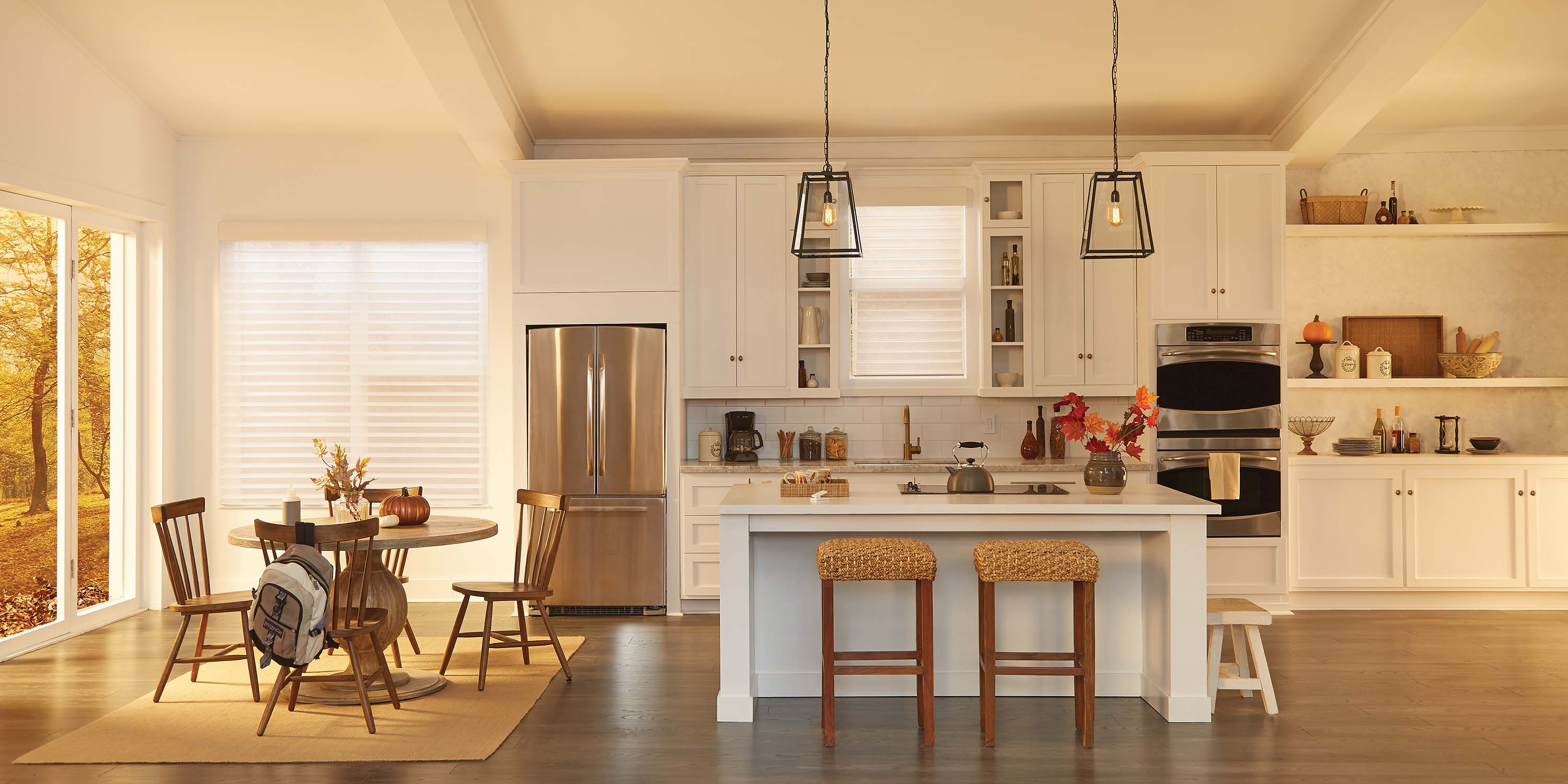 Control4 Touch panel in a able with a traditional home in the background